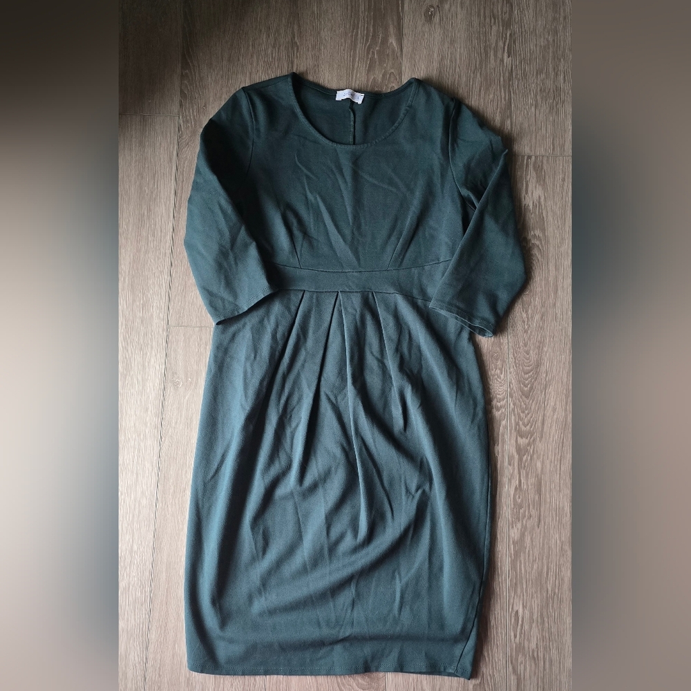 La Clef Dark Teal Empire Waist Sheath Dress Large Jewel Tone Dark Academia USA